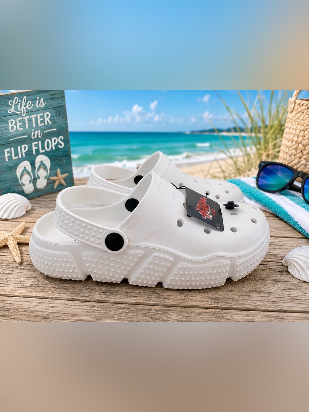 Wild Wear White Platform Clogs Chunky Slip On Shoes Size 8 NEW